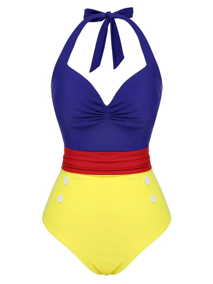 Color Block Lace-Up Halter Swimsuit, vintage swimsuit, swimwear - perfect for women who love vintage and retro fashion
