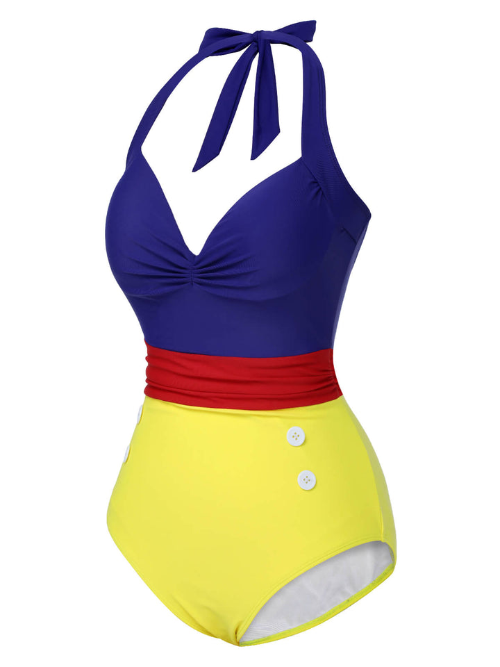 Color Block Lace-Up Halter Swimsuit, vintage swimsuit, swimwear - perfect for women who love vintage and retro fashion