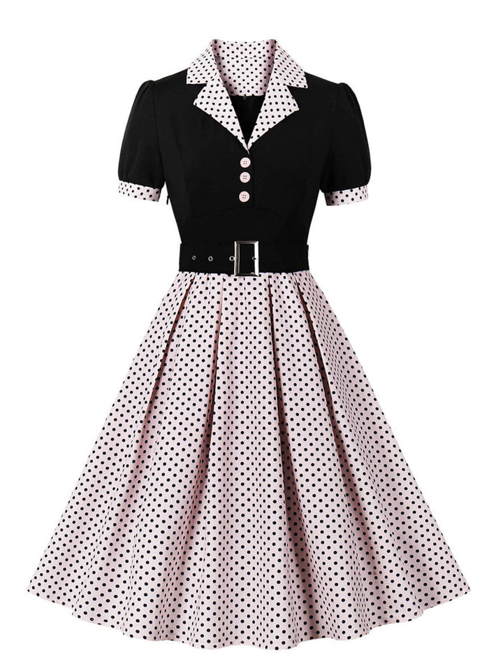 1950s Color Block Polka Dots Lapel Dress — vintage elegance for the modern woman