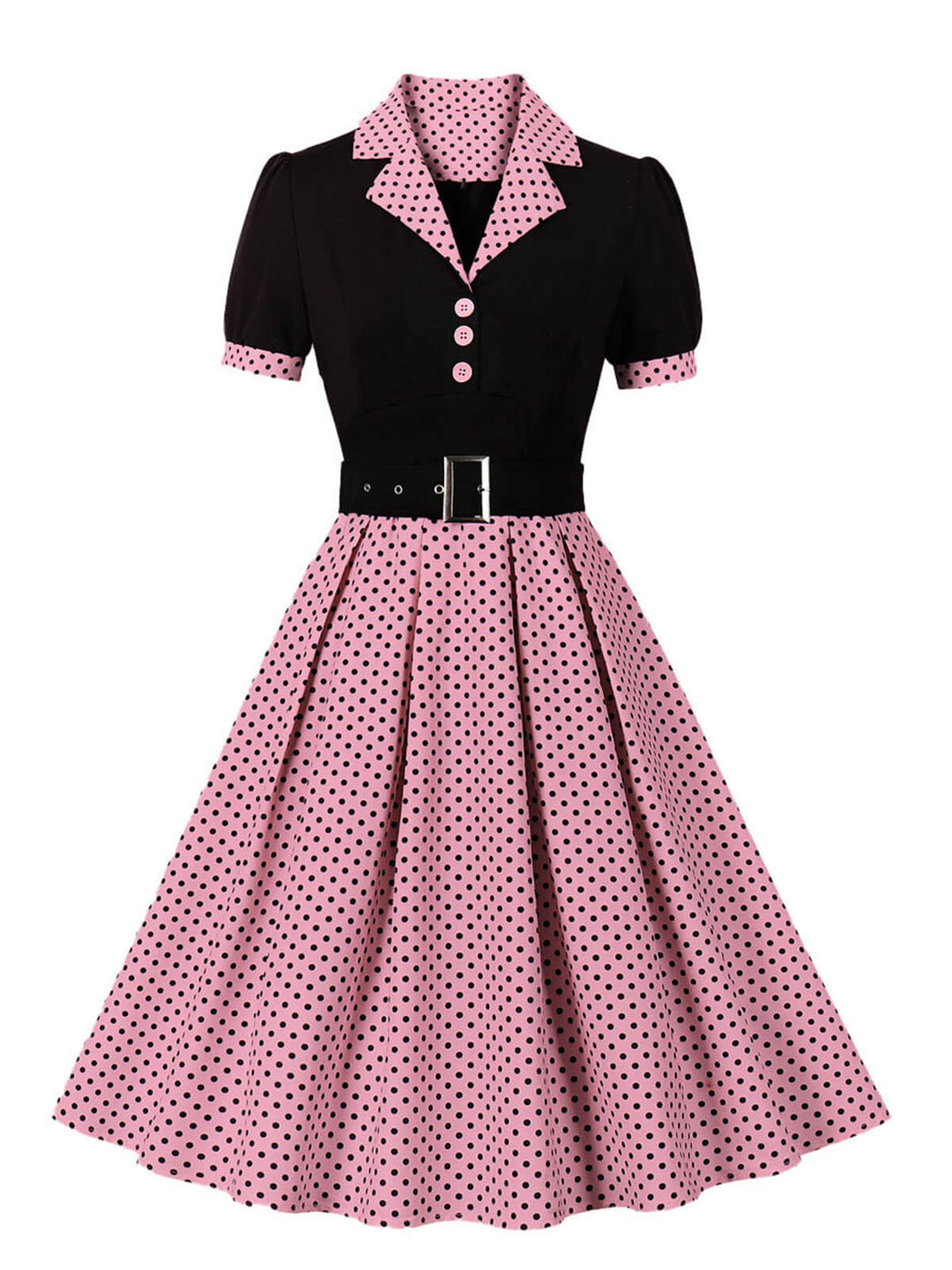 1950s Color Block Polka Dots Lapel Dress — vintage elegance for the modern woman