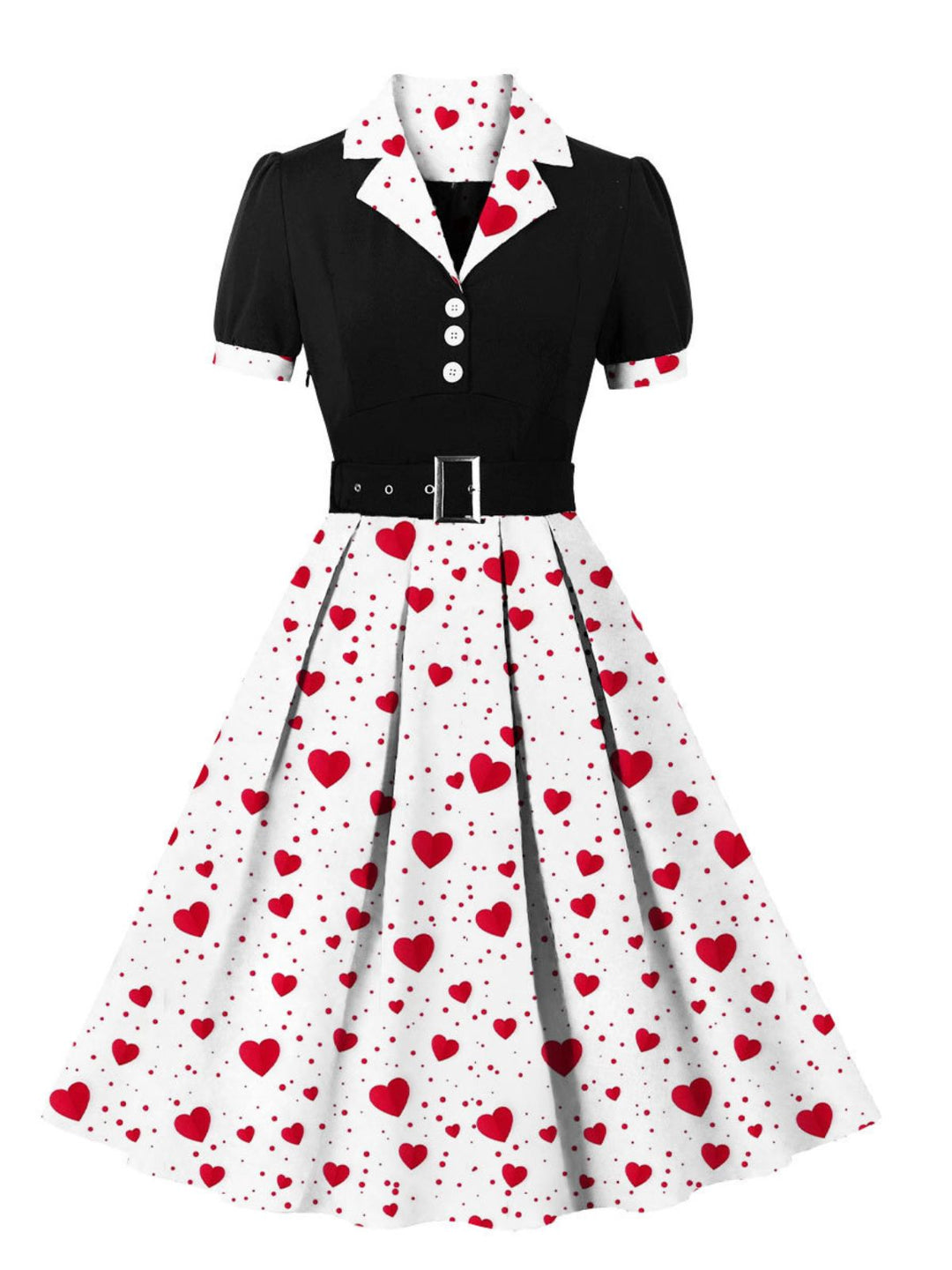 She slips into this 1950s Color Block Polka Dots Lapel Dress and suddenly it&