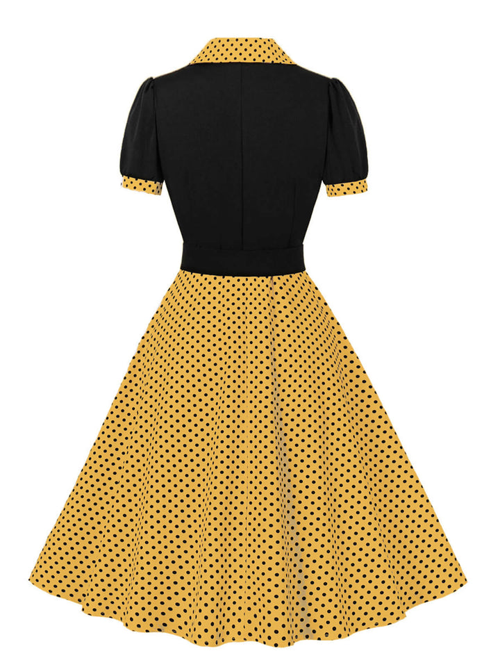 1950s Color Block Polka Dots Lapel Dress — vintage elegance for the modern woman