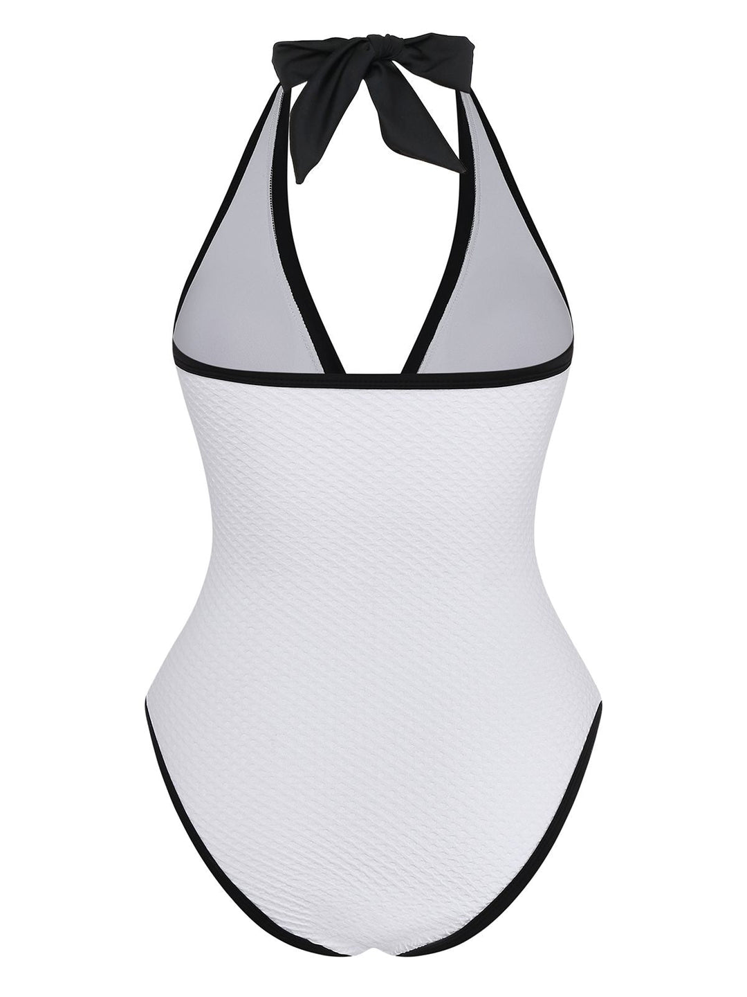 1950s Color Block V-Neck Backless Button Swimsuit - vintage swimsuit, pin-up style