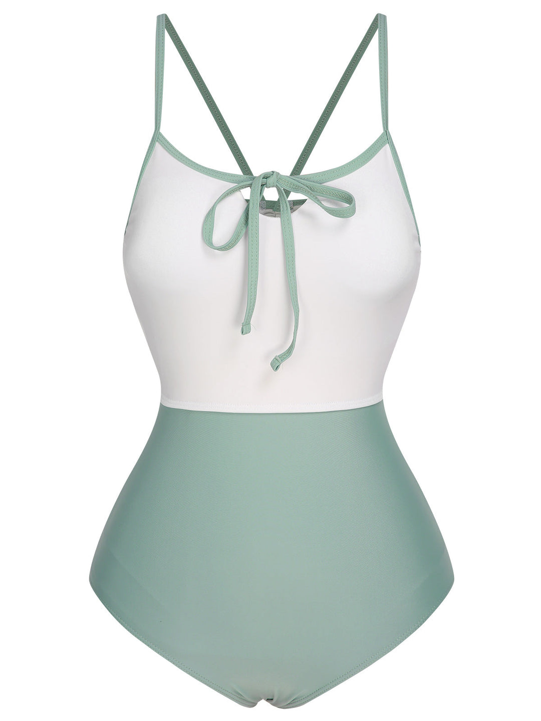 1950s Color Contrast BowKnot Strap Swimsuit, vintage swimsuit, pin-up swimwear - perfect for women who love vintage and retro fashion