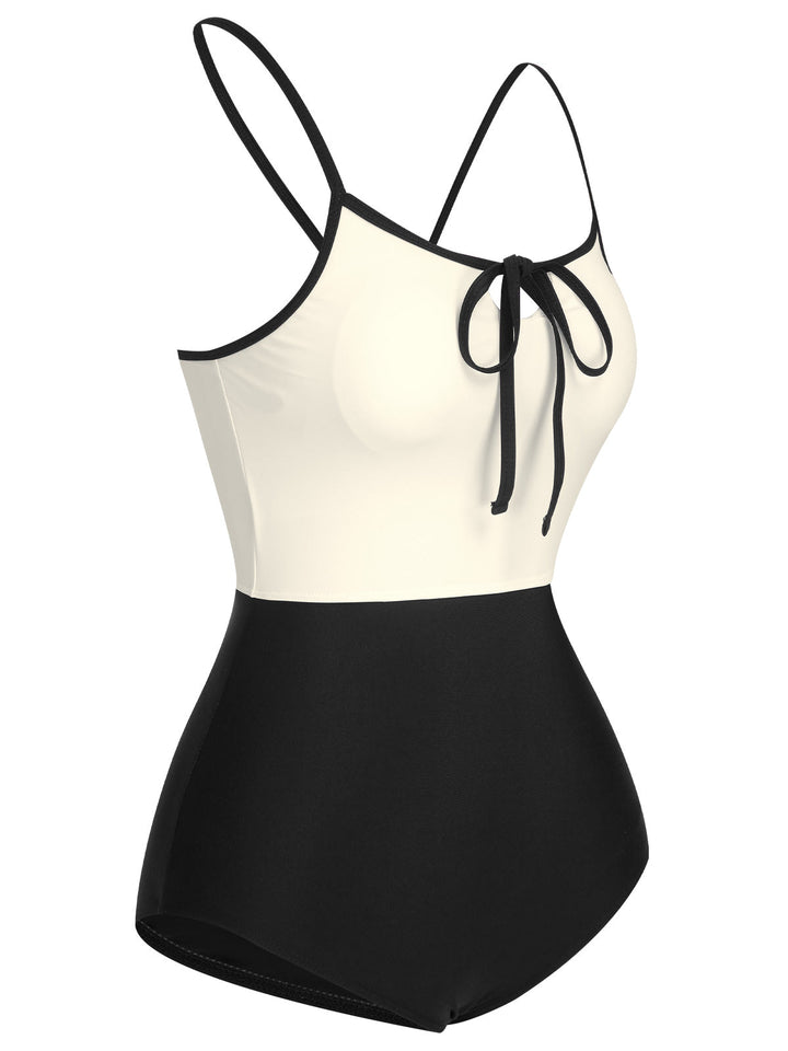 1950s Color Contrast BowKnot Strap Swimsuit, vintage swimsuit, pin-up swimwear - perfect for women who love vintage and retro fashion