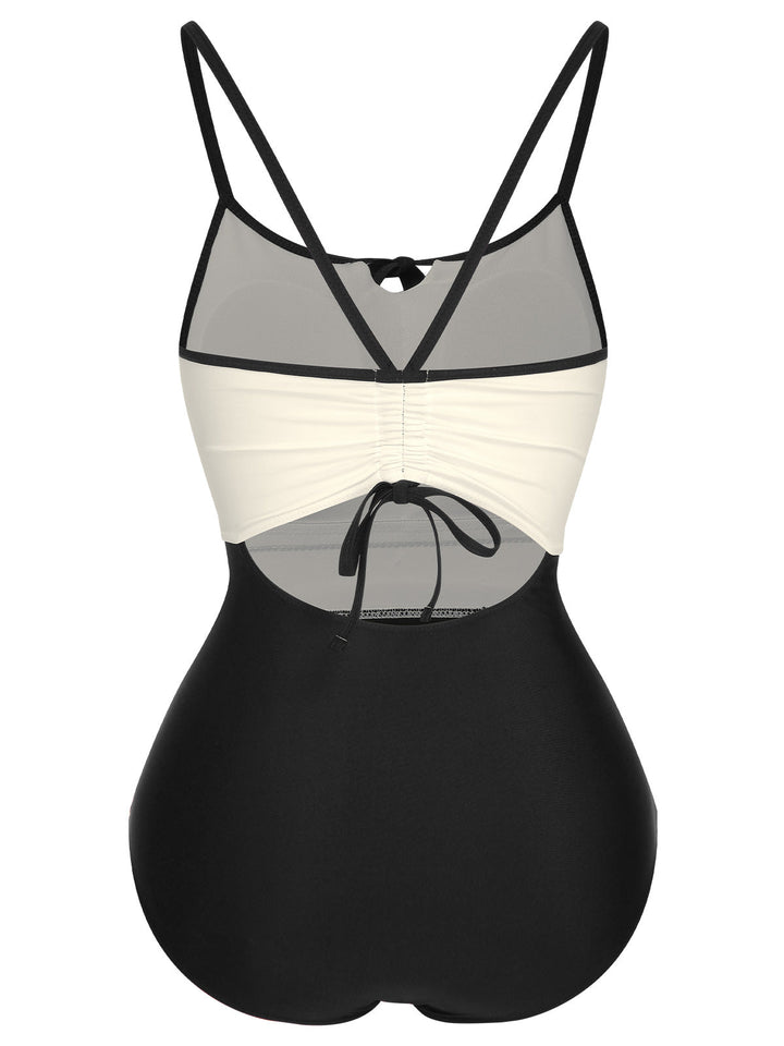 1950s Color Contrast BowKnot Strap Swimsuit, vintage swimsuit, pin-up swimwear - perfect for women who love vintage and retro fashion