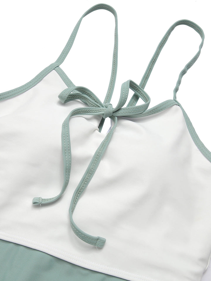 1950s Color Contrast BowKnot Strap Swimsuit, vintage swimsuit, pin-up swimwear - perfect for women who love vintage and retro fashion