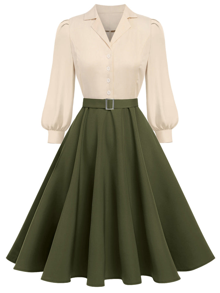 1950s Colorblock Long Sleeve Button Dress - vintage dress, retro fashion, rockabilly