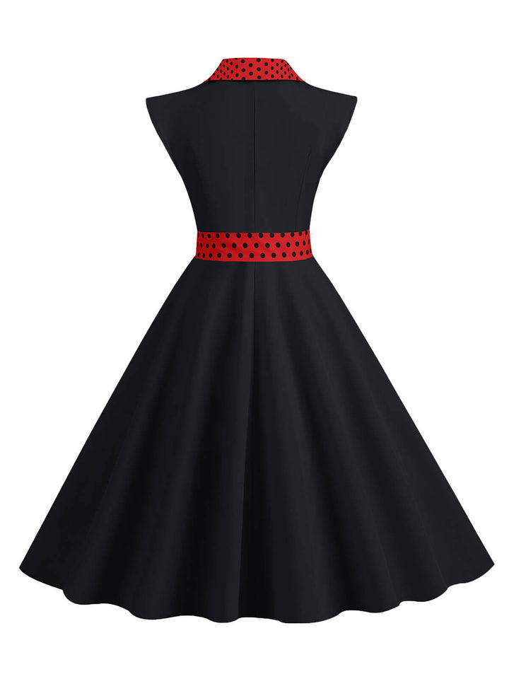 1950s Contrast Polka Dots Bowknot Belted Dress, vintage dress, retro fashion, rockabilly, pin-up fashion - perfect for women who love vintage and retro fashion