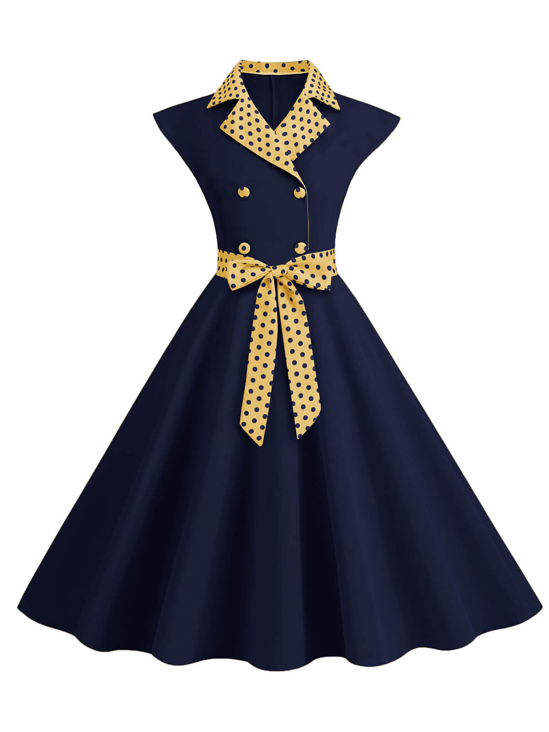 1950s Contrast Polka Dots Bowknot Belted Dress, vintage dress, retro fashion, rockabilly, pin-up fashion - perfect for women who love vintage and retro fashion
