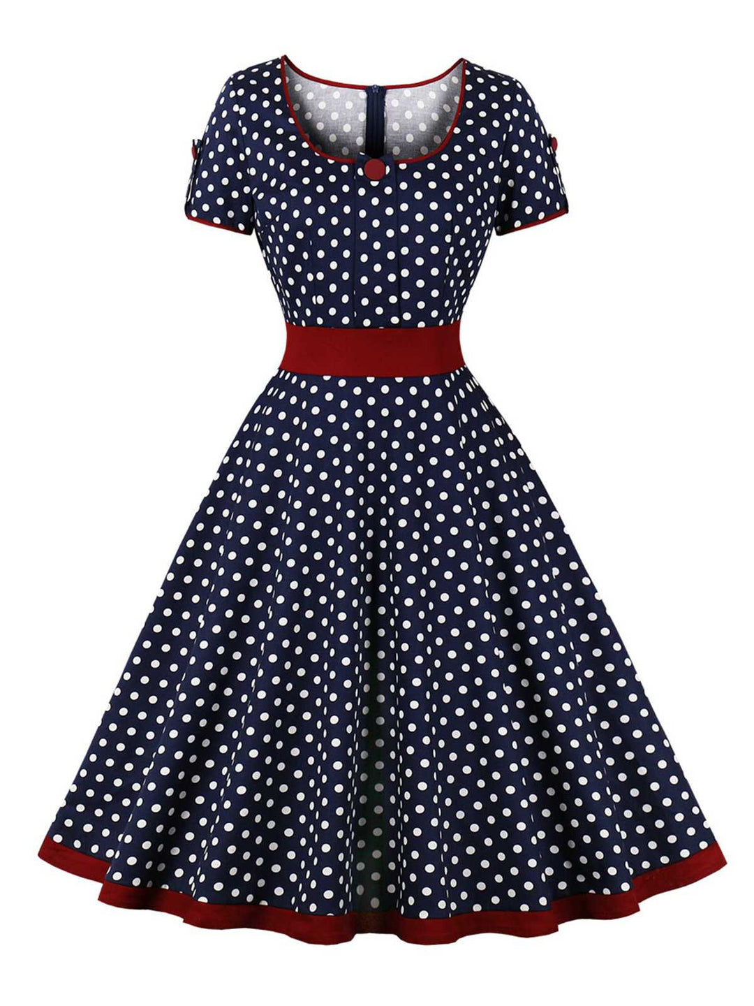 This 1950s Contrast Polka Dots Buttoned Dress wraps her in 1950s elegance, one twirl at a time