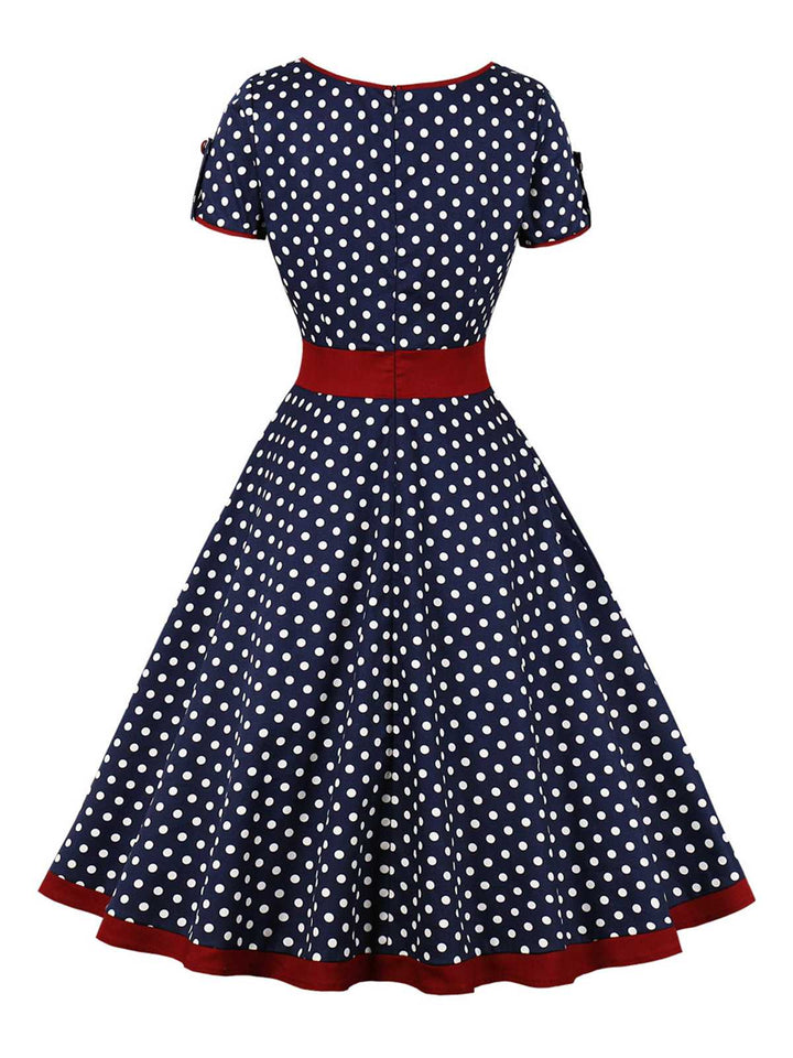 1950s Contrast Polka Dots Buttoned Dress, vintage dress, retro fashion, rockabilly, pin-up fashion - perfect for women who love vintage and retro fashion