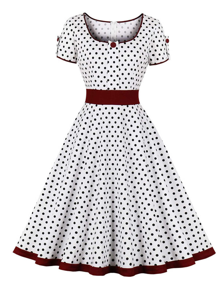 1950s Contrast Polka Dots Buttoned Dress, vintage dress, retro fashion, rockabilly, pin-up fashion - perfect for women who love vintage and retro fashion