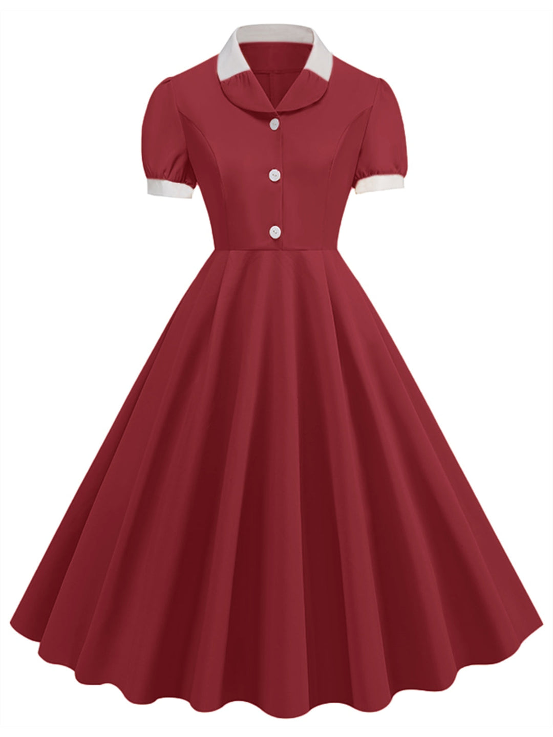 She slips into this 1950s Contrast Short Sleeve Lapel Dress and suddenly it&