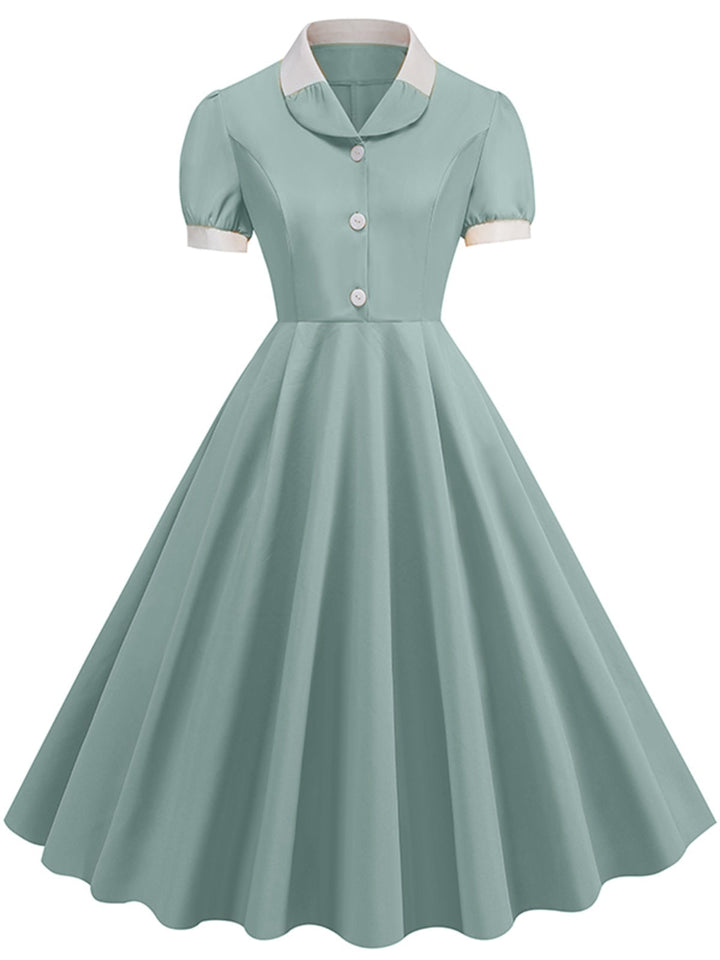 1950s Contrast Short Sleeve Lapel Dress, vintage dress, retro fashion, rockabilly, pin-up fashion - perfect for women who love vintage and retro fashion