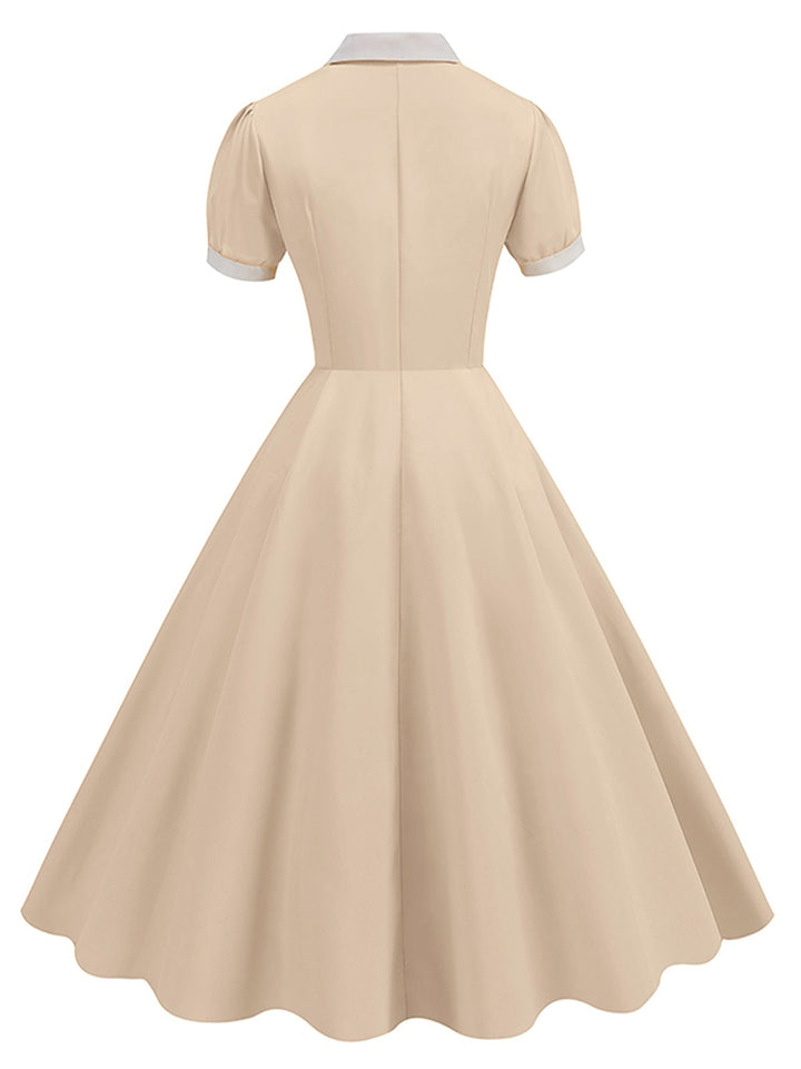 1950s Contrast Short Sleeve Lapel Dress, vintage dress, retro fashion, rockabilly, pin-up fashion - perfect for women who love vintage and retro fashion