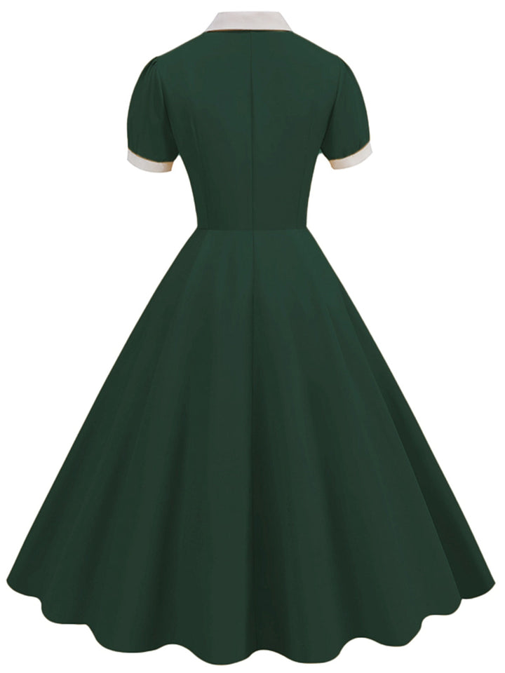 1950s Contrast Short Sleeve Lapel Dress, vintage dress, retro fashion, rockabilly, pin-up fashion - perfect for women who love vintage and retro fashion