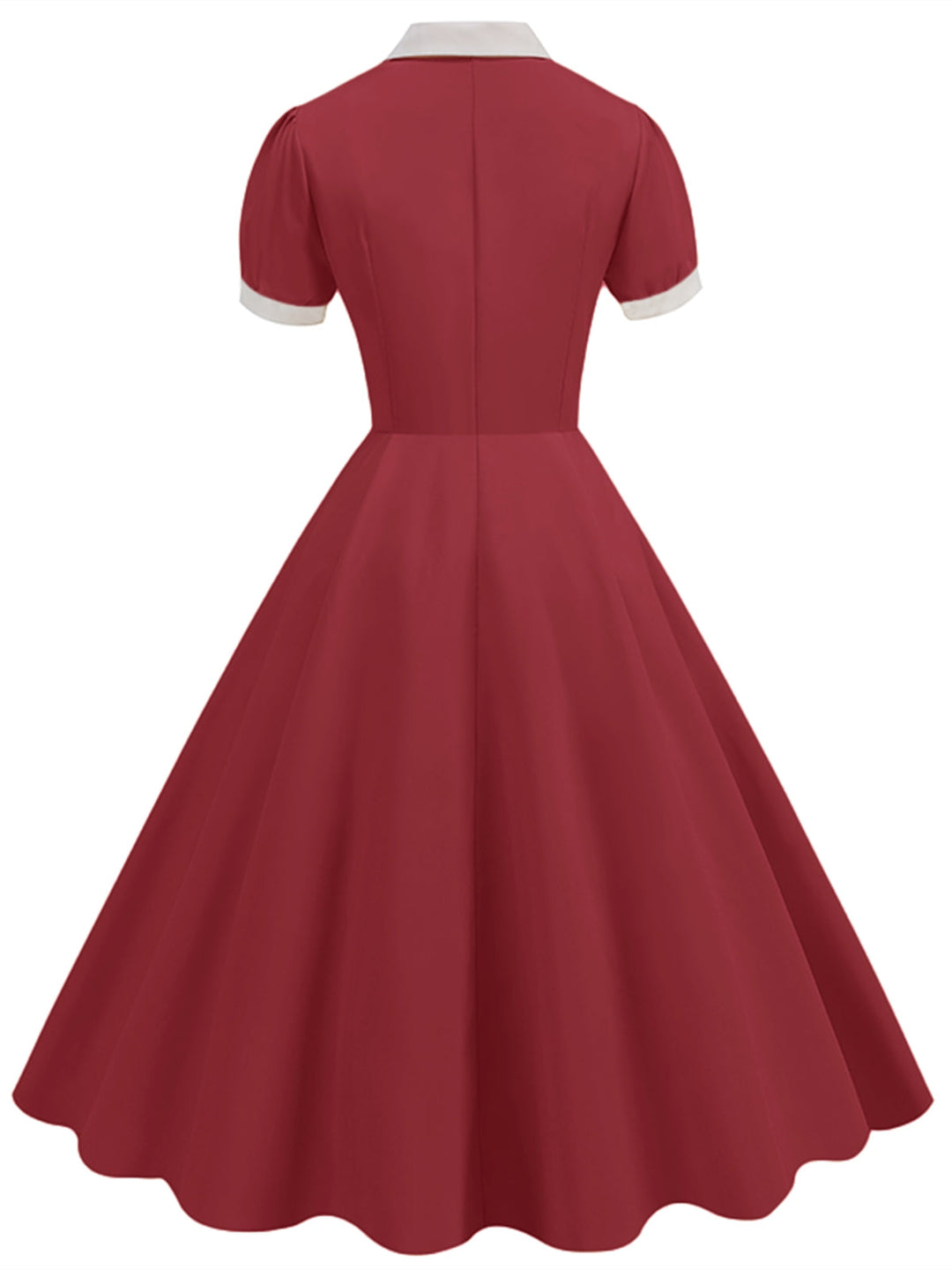 This 1950s Contrast Short Sleeve Lapel Dress wraps her in 1950s elegance, one twirl at a time