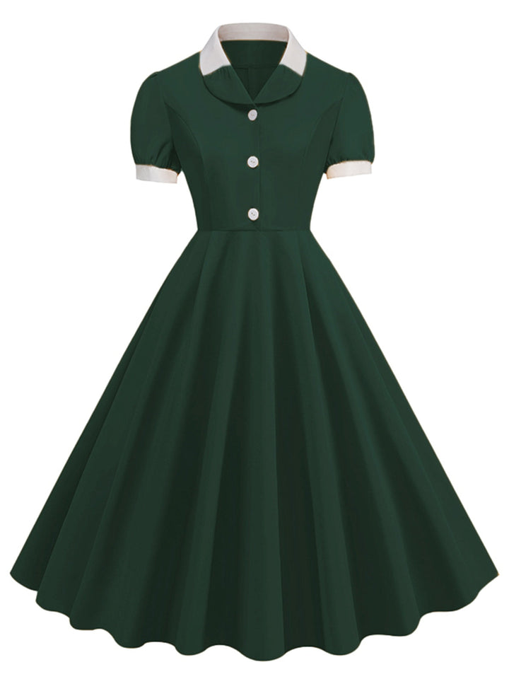 1950s Contrast Short Sleeve Lapel Dress, vintage dress, retro fashion, rockabilly, pin-up fashion - perfect for women who love vintage and retro fashion