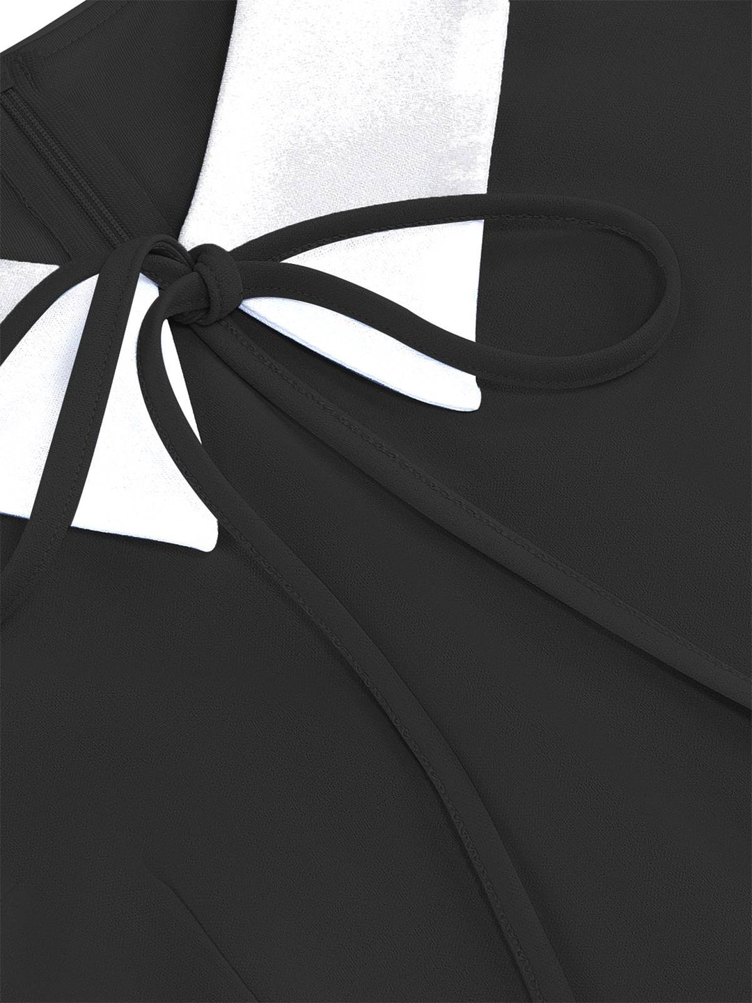 She slips into this 1950s Contrast Tie Neck Belted Lapel Dress and suddenly it&