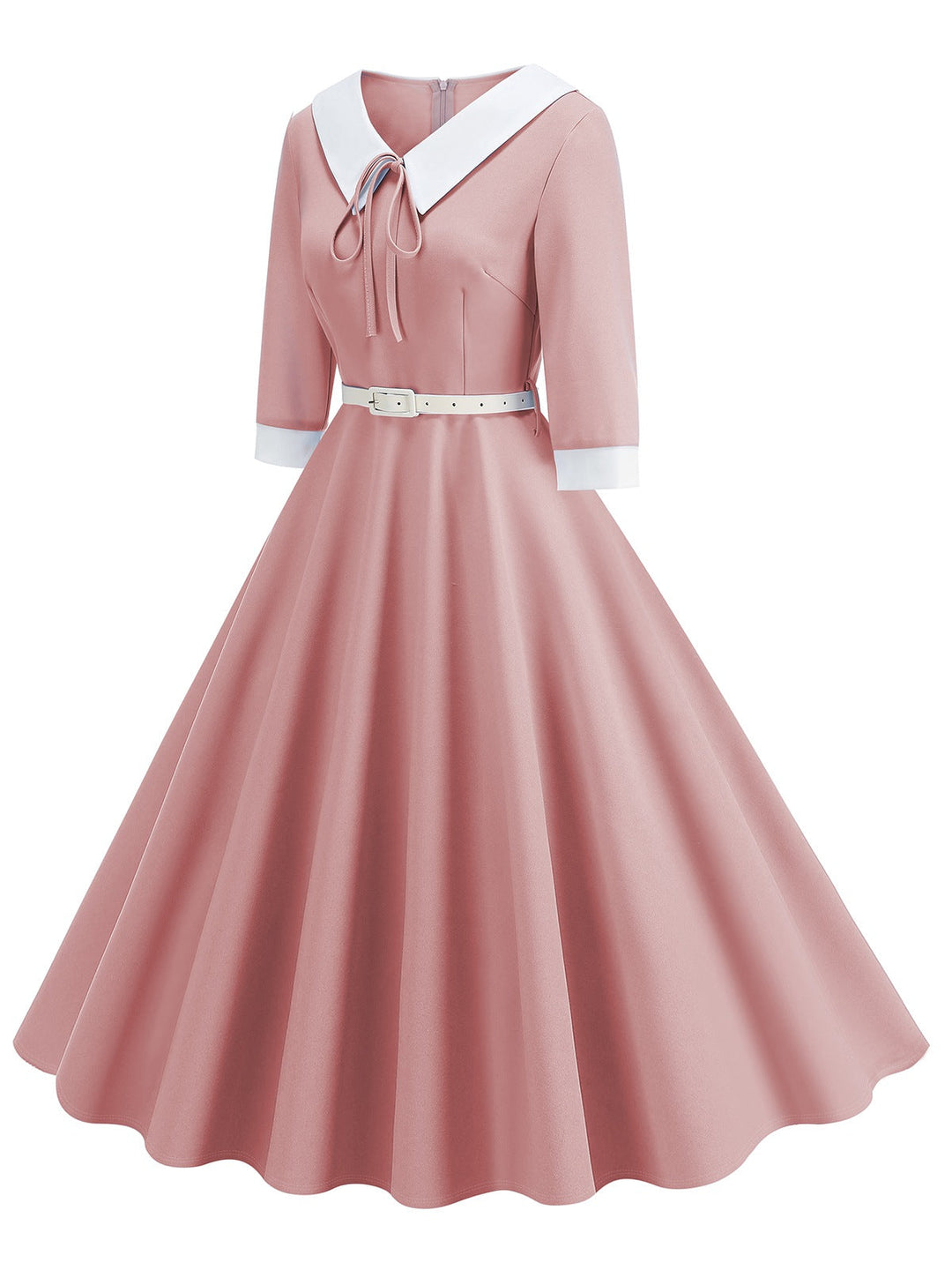 This 1950s Contrast Tie Neck Belted Lapel Dress wraps her in 1950s elegance, one twirl at a time
