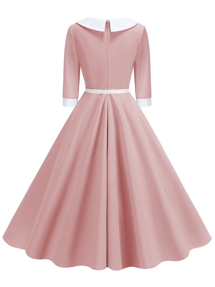 1950s Contrast Tie Neck Belted Lapel Dress — the kind of 1950s dress that makes strangers smile