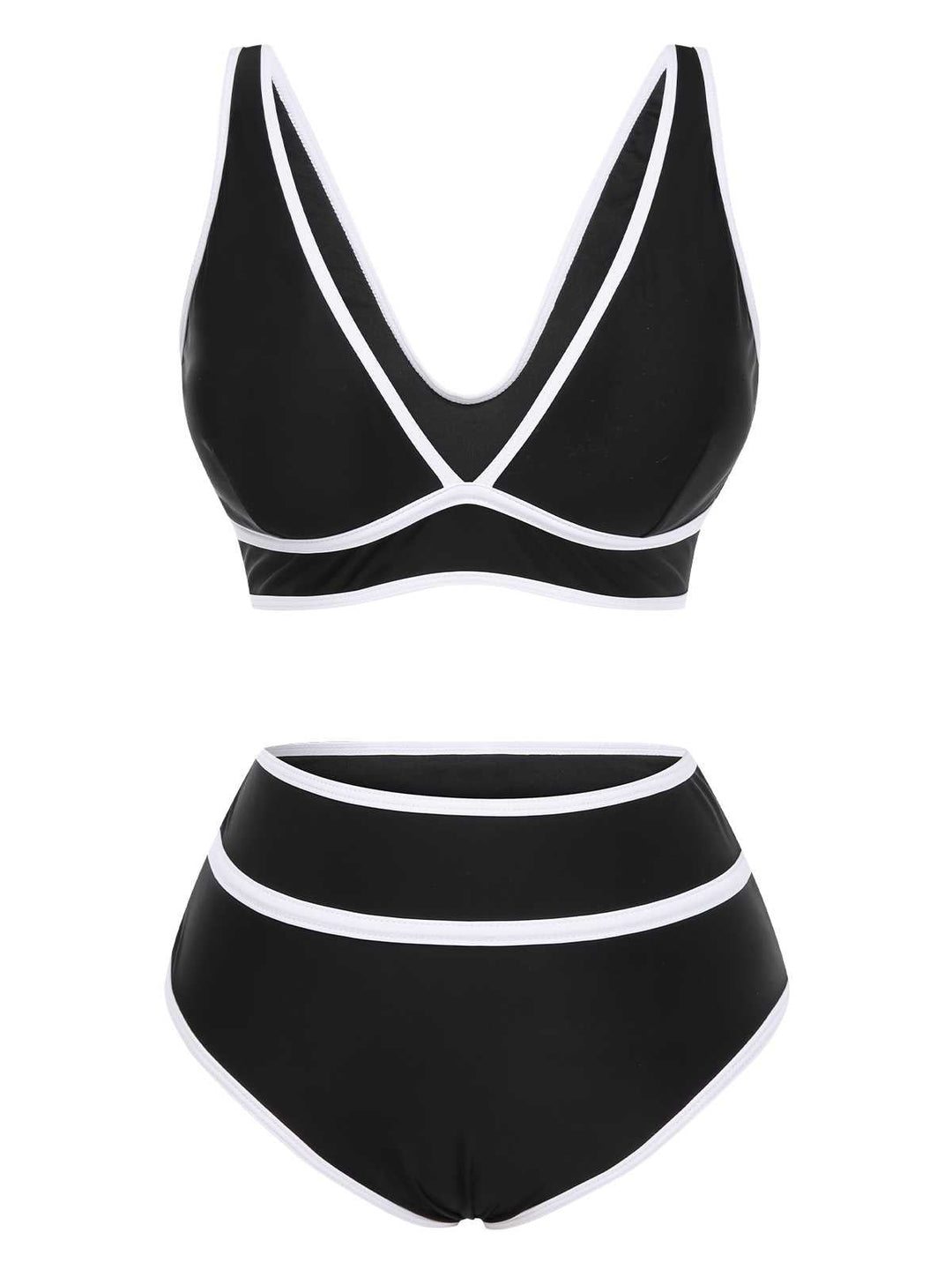 1950s Contrast Trim High Waist Bikini Set - vintage fashion, retro style