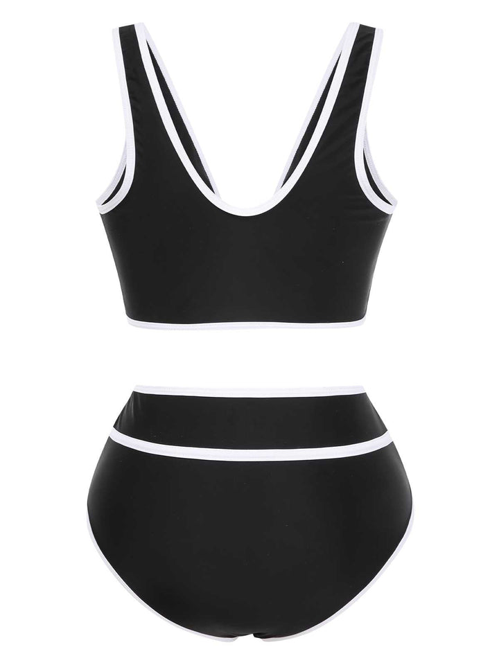 1950s Contrast Trim High Waist Bikini Set - vintage fashion, retro style
