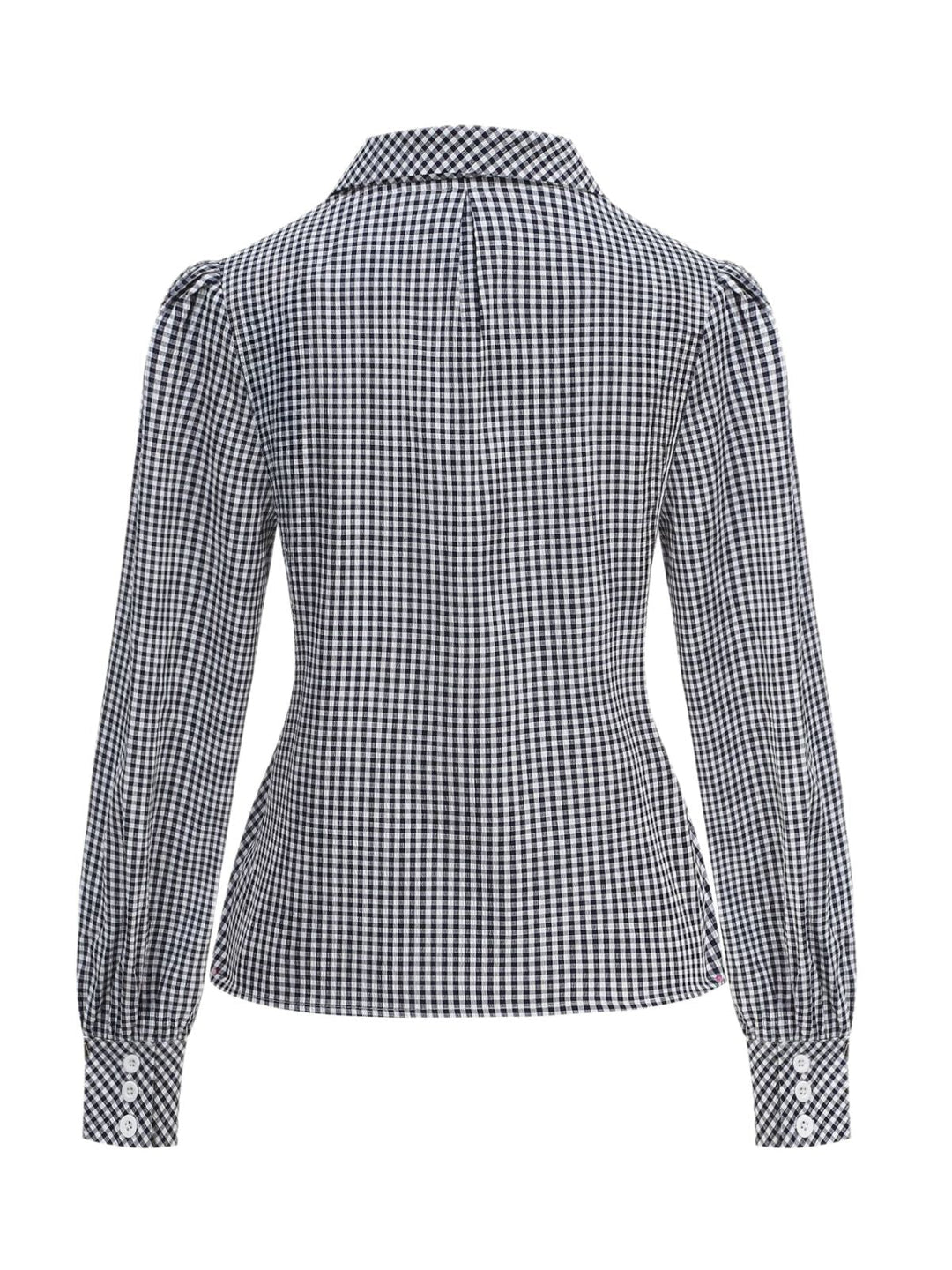 1950s Cotton Gingham Lantern Sleeve Chelsea Collar Blouse - vintage top, retro blouse for vintage lovers