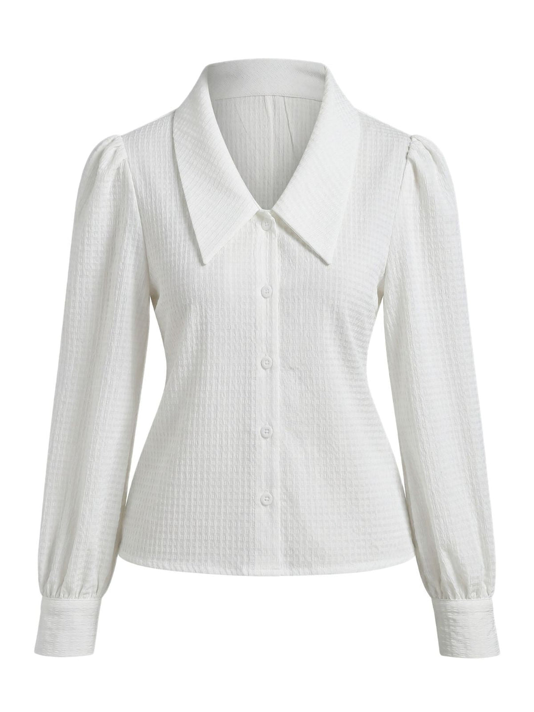 1950s Cotton Gingham Lantern Sleeve Chelsea Collar Blouse - vintage top, retro blouse for vintage lovers