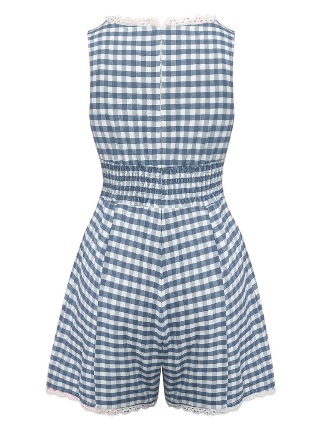 1950s Cotton Lace Patchwork Gingham Plaid Romper - vintage jumpsuit, retro fashion