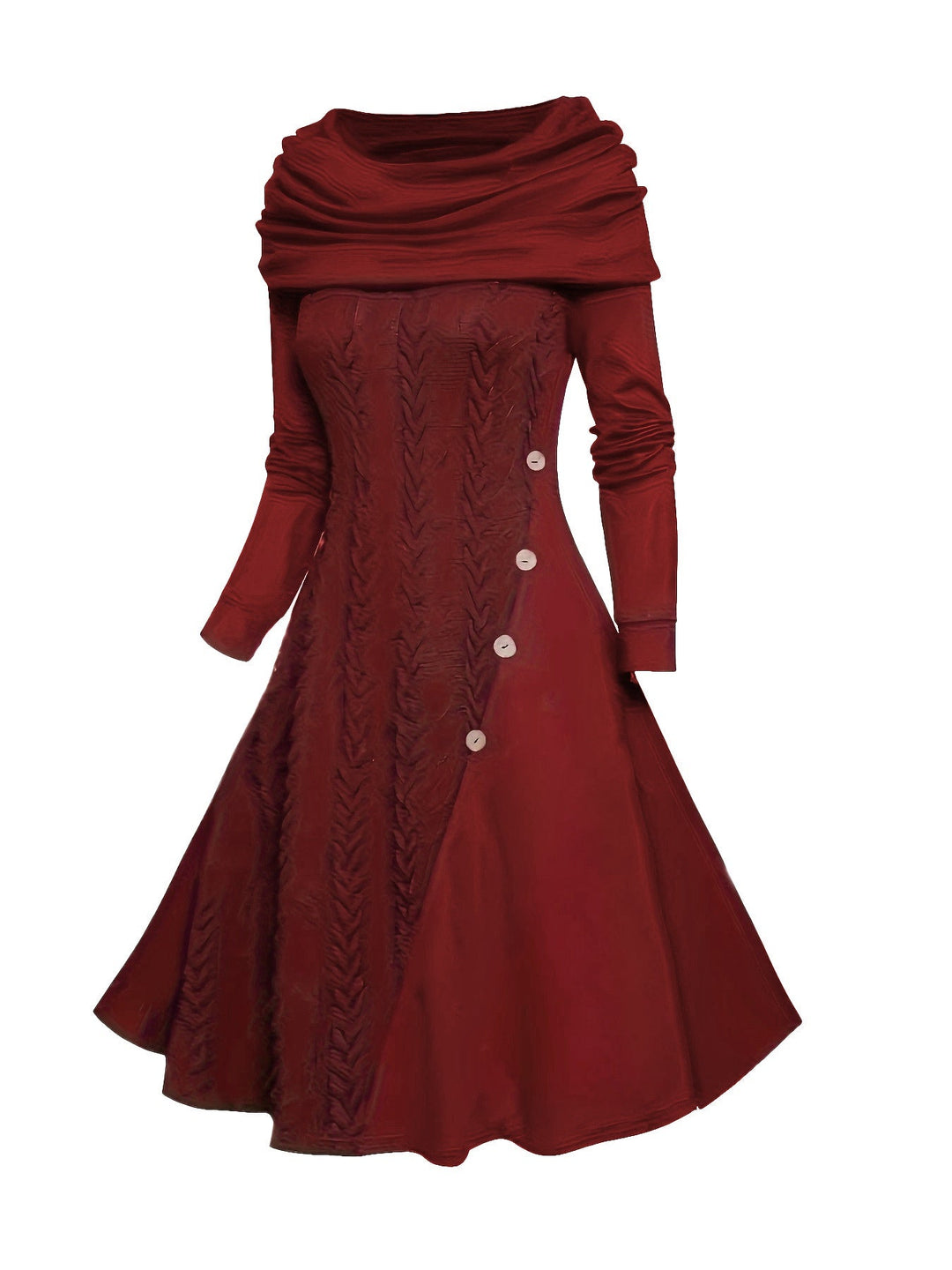 This 1950s Cowl Neck Knit Patchwork Swing Dress wraps her in 1950s elegance, one twirl at a time