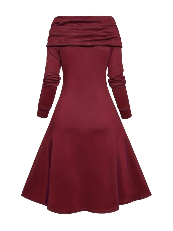 1950s Cowl Neck Knit Patchwork Swing Dress — the kind of 1950s dress that makes strangers smile