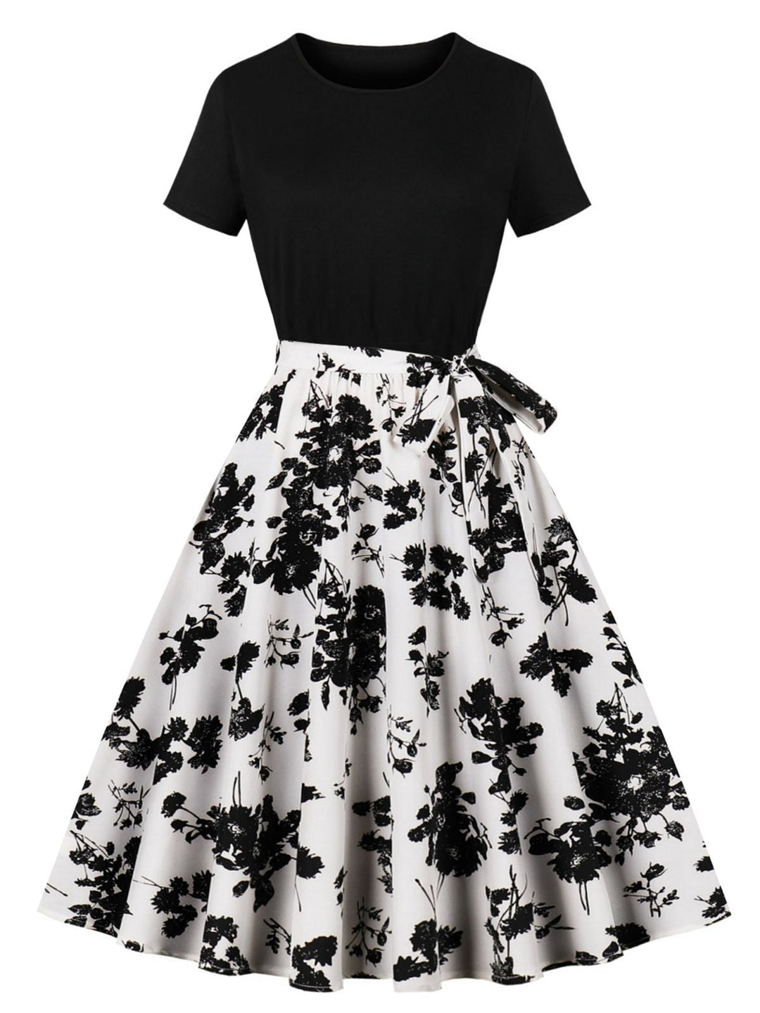 1950s Crew Neck Patchwork Swing Dress: where 1950s romance meets her modern spirit
