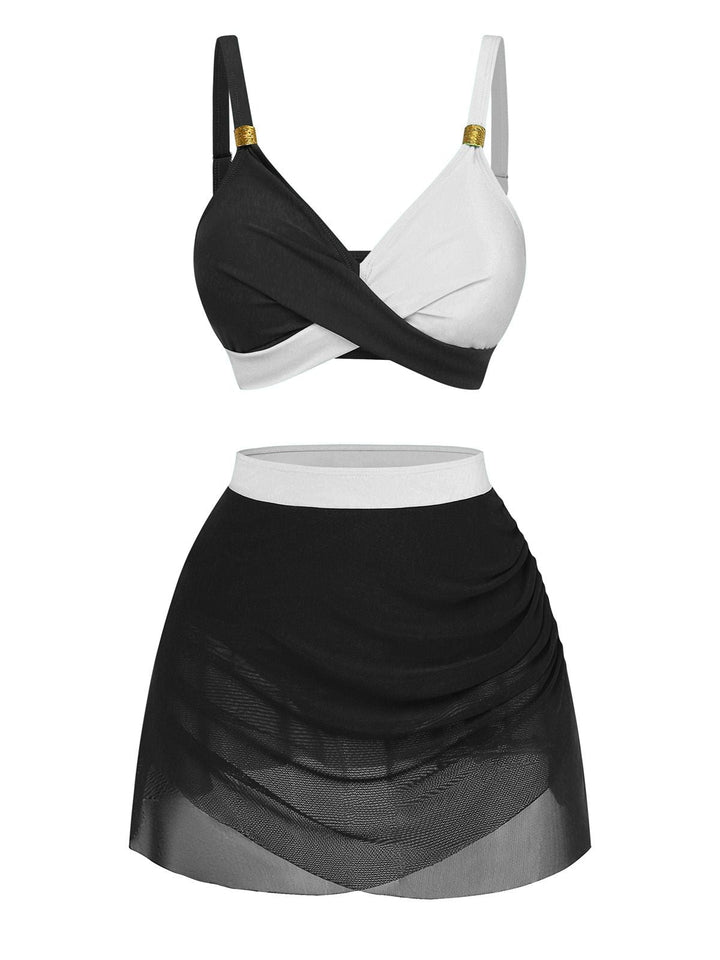 1950s Cross-Back Ruched Mesh Bikini Set - vintage fashion, retro style