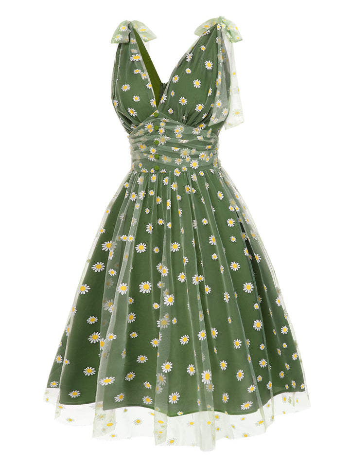 1950s Daisy Mesh Swing Dress - vintage dress, retro fashion, elegant style for vintage lovers