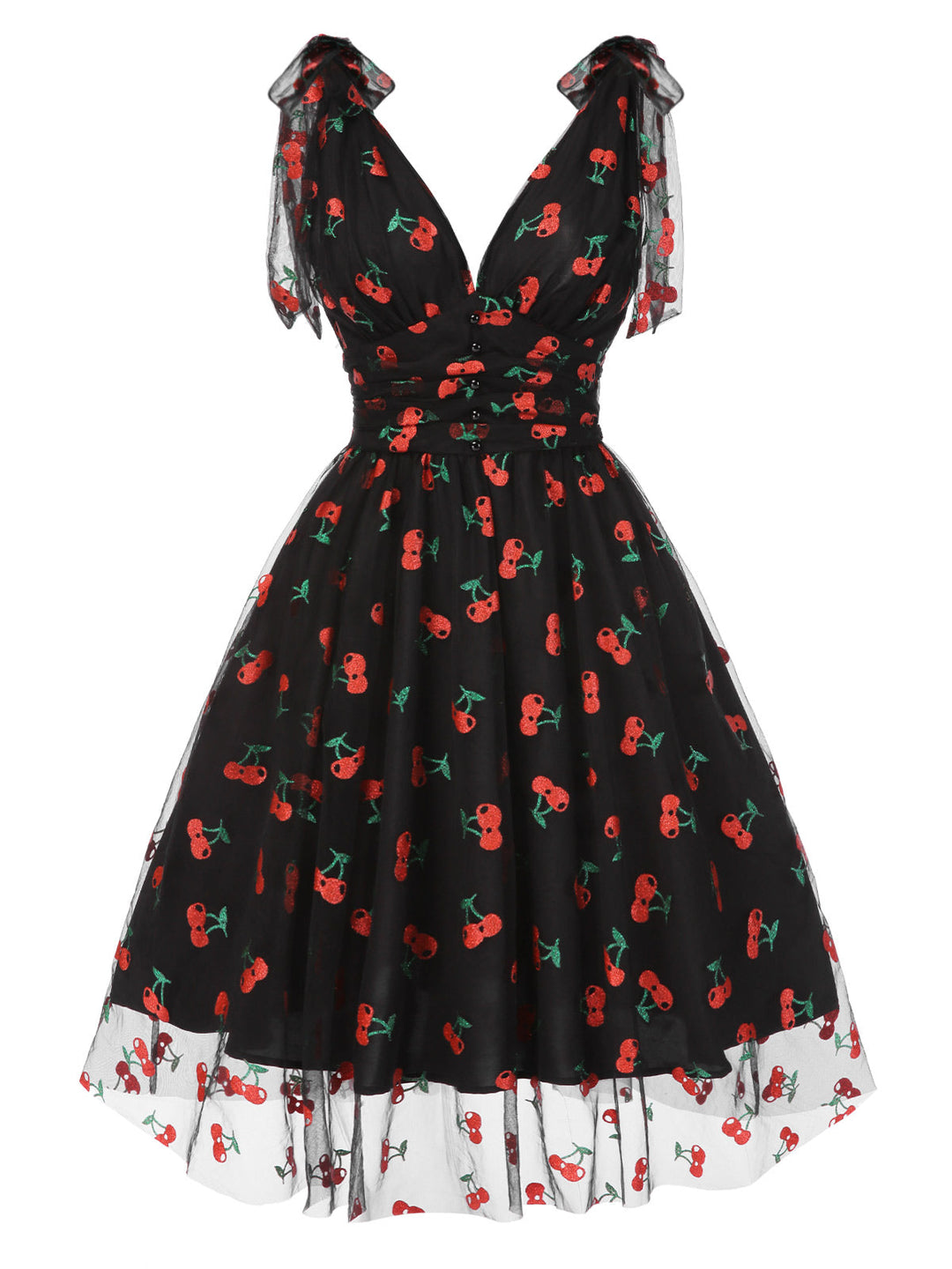 She slips into this 1950s Daisy Mesh Swing Dress and suddenly it&