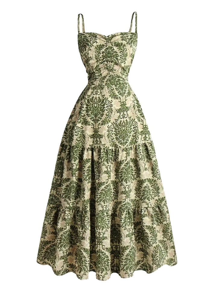 1950s-Damask-Spaghetti-Strap-Sweetheart-A-Line-Dress, vintage, retro, dress