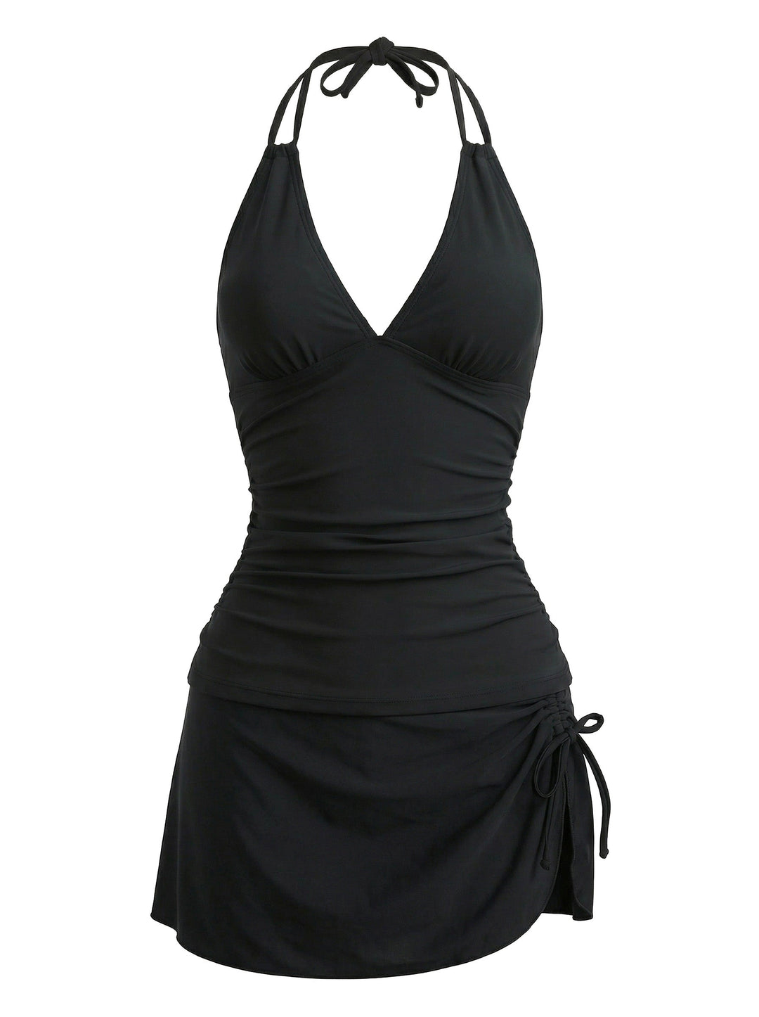 Deep V-Neck Halter Tankini Set &amp; Cover-Up - bohemian cover up, beach wear for vintage lovers