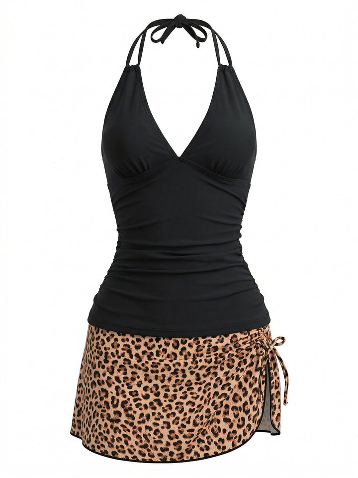 Deep V-Neck Halter Tankini Set &amp; Cover-Up - bohemian cover up, beach wear for vintage lovers