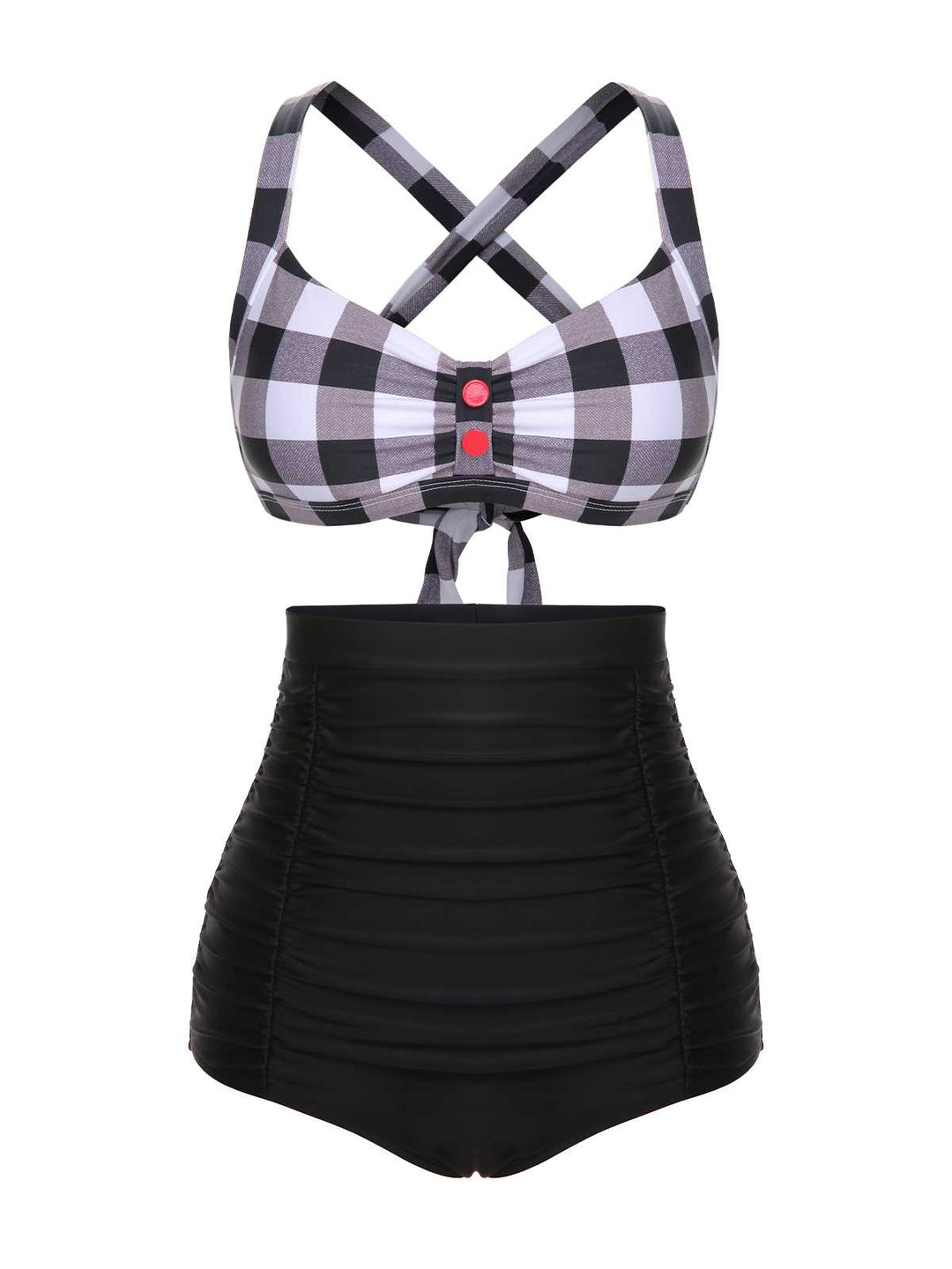 1950s Double Strap Buttoned Plaids Swimsuit: 1950s Riviera elegance, reimagined for her