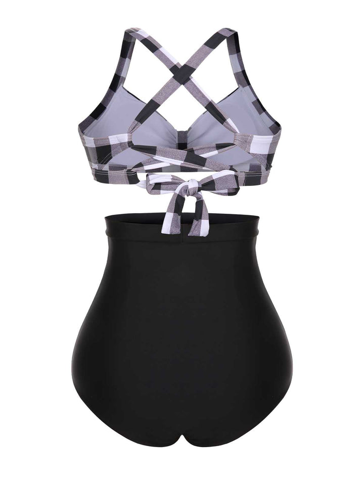 1950s Double Strap Buttoned Plaids Swimsuit — because 1950s glamour never goes out of style