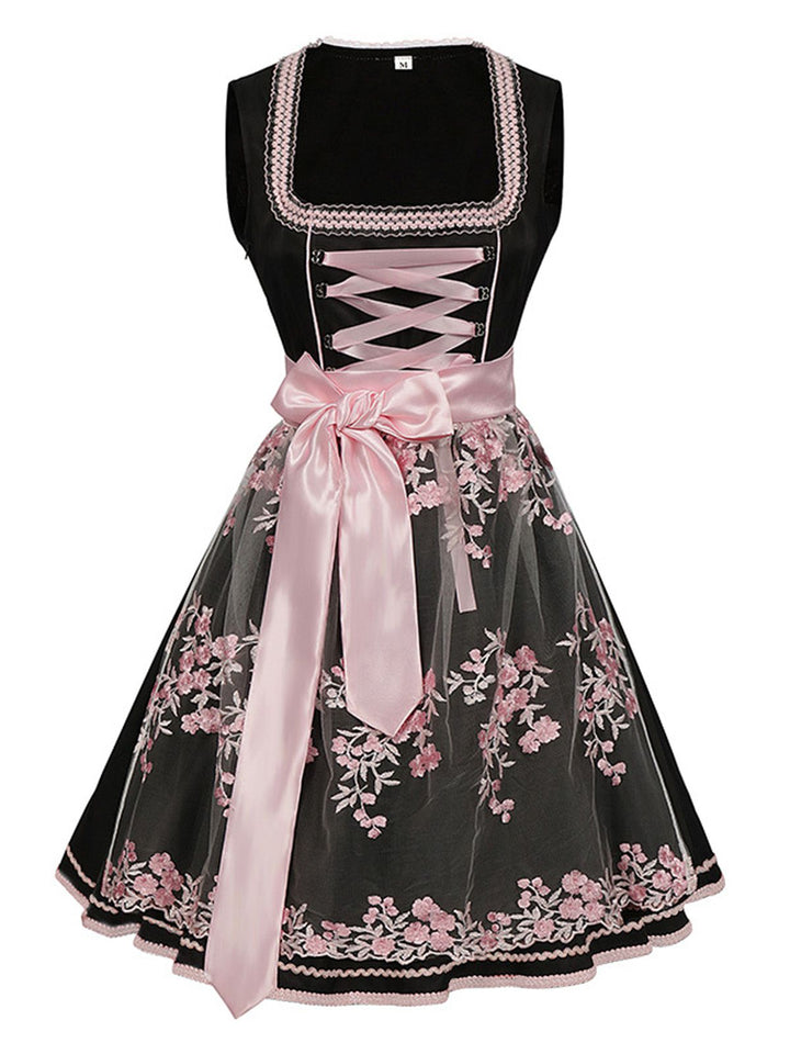 2PCS Black 1950s Oktoberfest Dress With Embroidered Apron - vintage dress, retro fashion, rockabilly