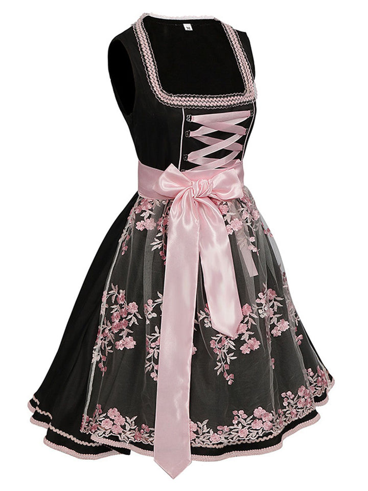 2PCS Black 1950s Oktoberfest Dress With Embroidered Apron - vintage dress, retro fashion, rockabilly