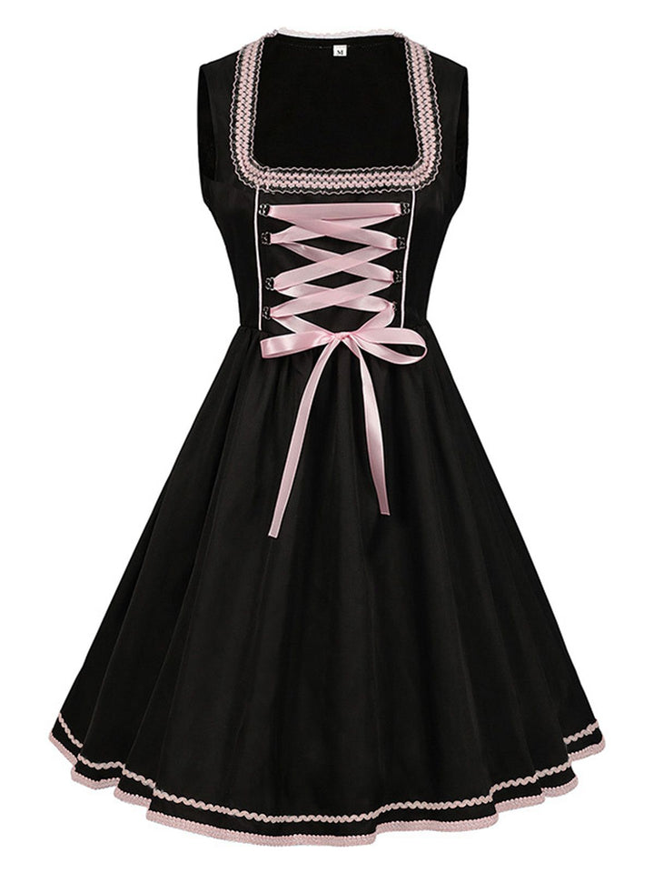 2PCS Black 1950s Oktoberfest Dress With Embroidered Apron - vintage dress, retro fashion, rockabilly