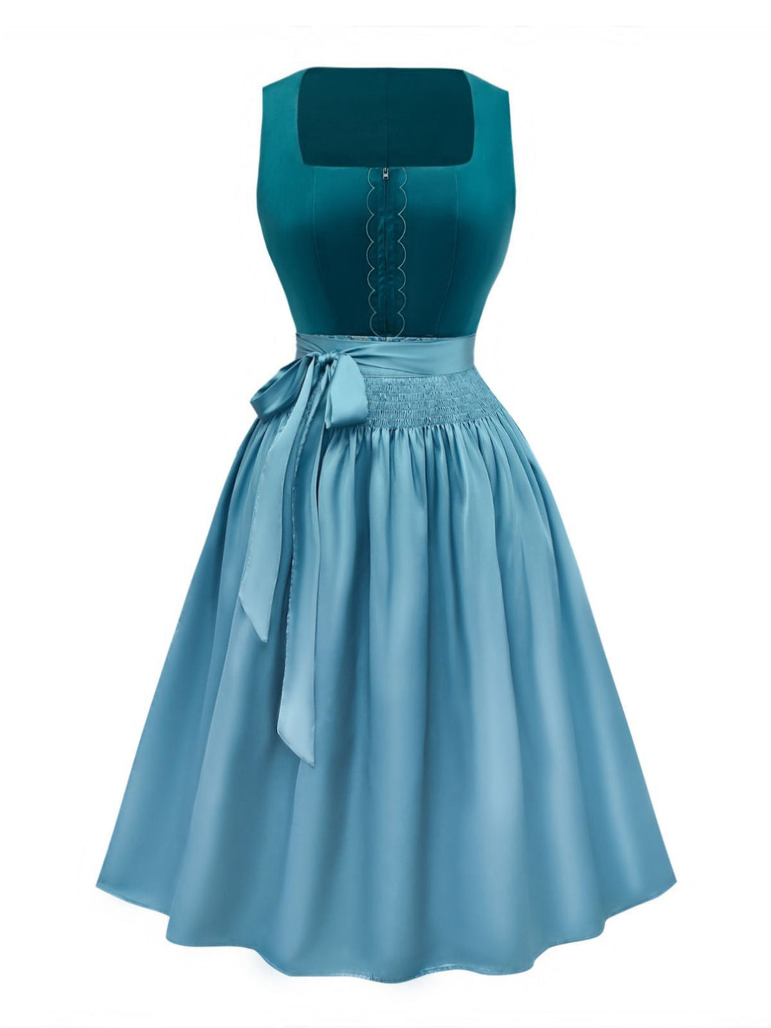 2PCS Blue 1950s Flannelette Floral Dress &amp; Satin Apron - vintage dress, retro fashion, rockabilly