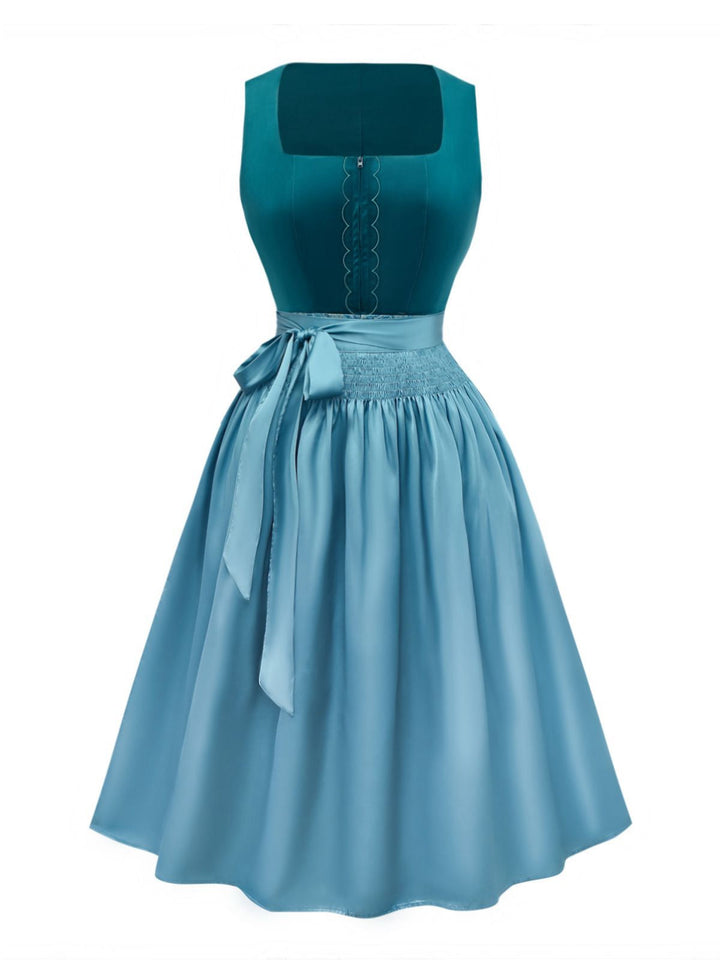 2PCS Blue 1950s Flannelette Floral Dress &amp; Satin Apron - vintage dress, retro fashion, rockabilly