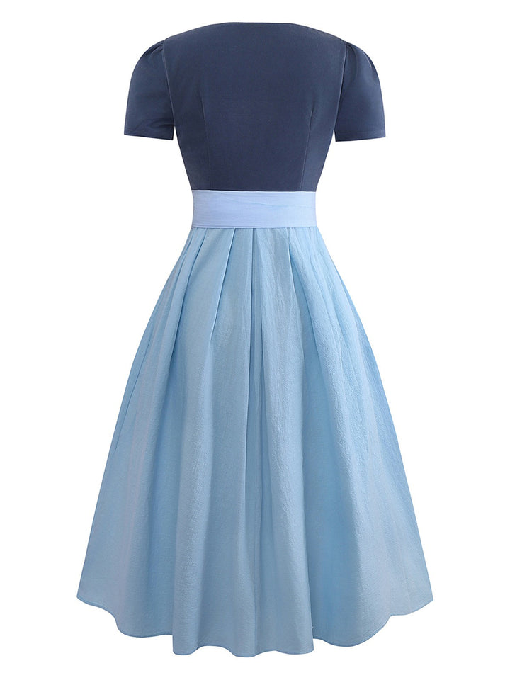 2PCS Blue Grey 1950s Solid Square Neck Dress &amp; Apron - vintage dress, retro fashion, rockabilly