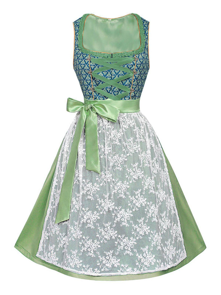 2PCS Green 1950s Floral Patchwork Dress &amp; Embroidered Apron - vintage dress, retro fashion, rockabilly