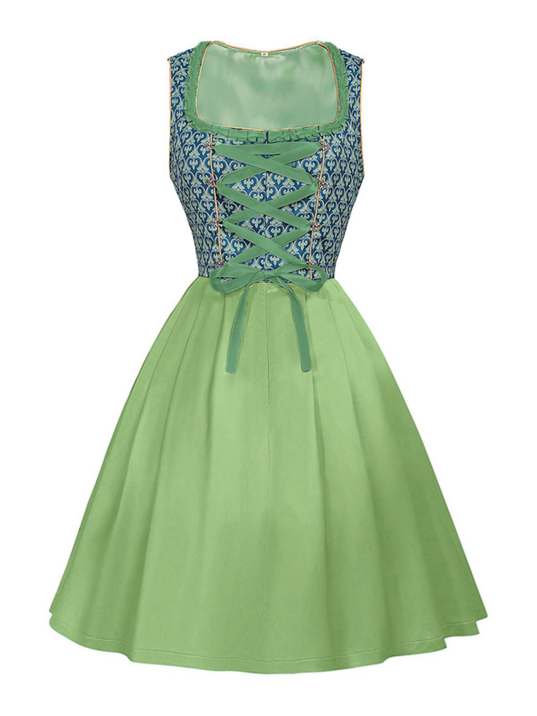 2PCS Green 1950s Floral Patchwork Dress &amp; Embroidered Apron - vintage dress, retro fashion, rockabilly